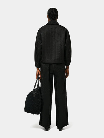 CRUSHED SATIN BLOUSON  - BLACK