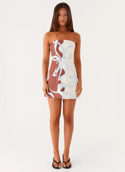 Denby Strapless Mini Dress - Bloom Wave Print
