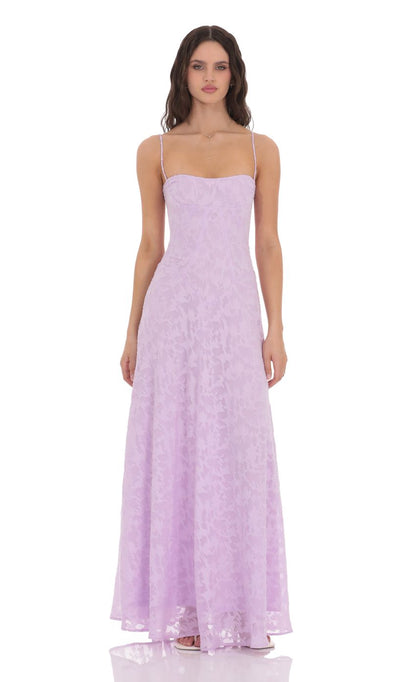 Burnout Lace-Up Maxi Dress in Lavender