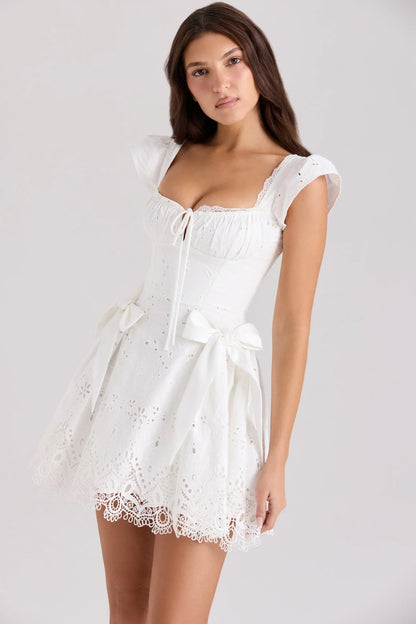 White Broderie Anglais Frill Mini Dress