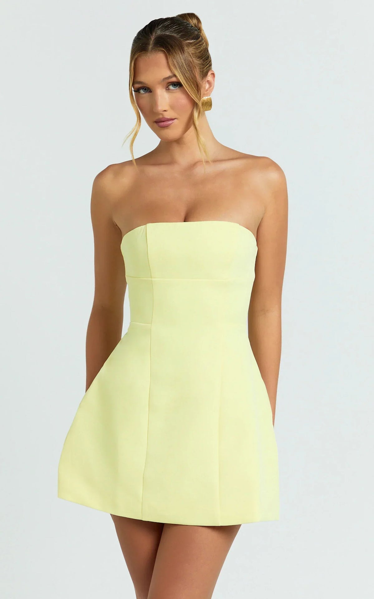 Catharine Mini Dress - Strapless A Line Dress in Lemon