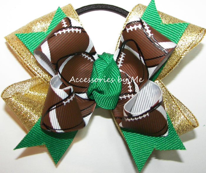 Football Emerald Green Gold Cheer Bow