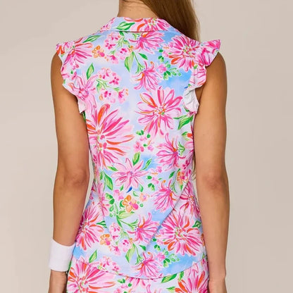 G Lifestyle S/L Ruffle Top - Pink Flower Garden