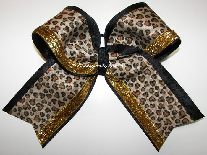 Leopard Black Gold Glitter Big Cheer Bow