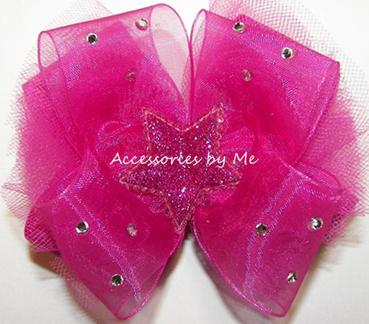 Glitzy Shocking Pink Tutu Star Hair Bow - Accessories by Me
