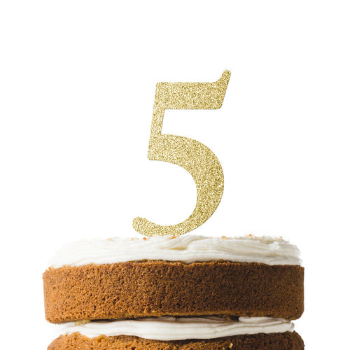 Gold Glitter Number 5 Cake Topper