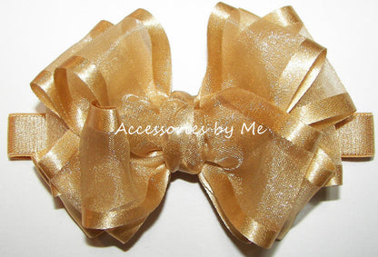 Gold Organza Satin Bow Headband