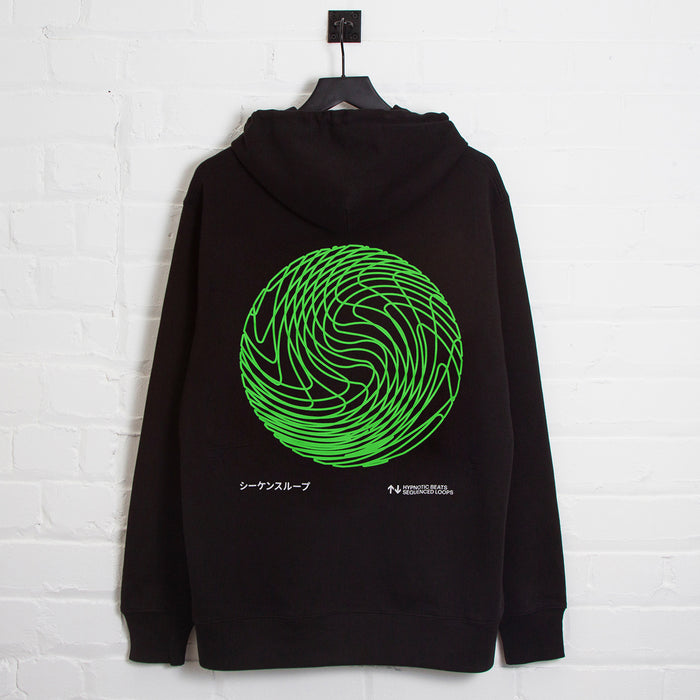 Green Sequence Sphere Back Print - Hood - Black