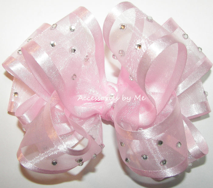 High Glitz Light Pink Organza Satin Hair Bow