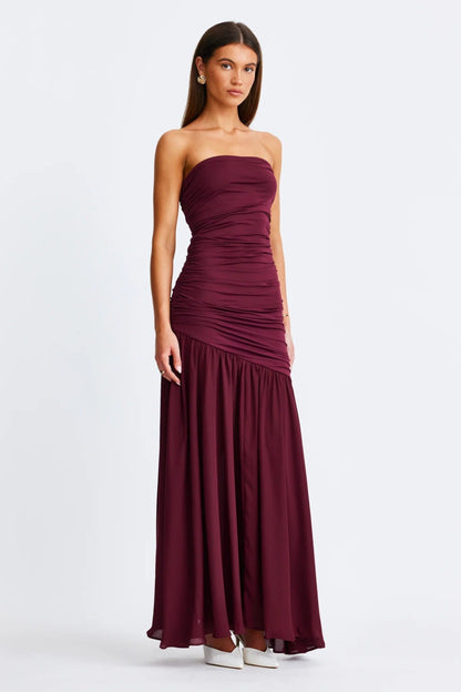 Neve Strapless Maxi Dress - Cranberry