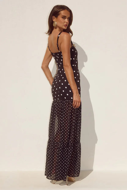 Tillie Maxi Dress - Black/White Polka