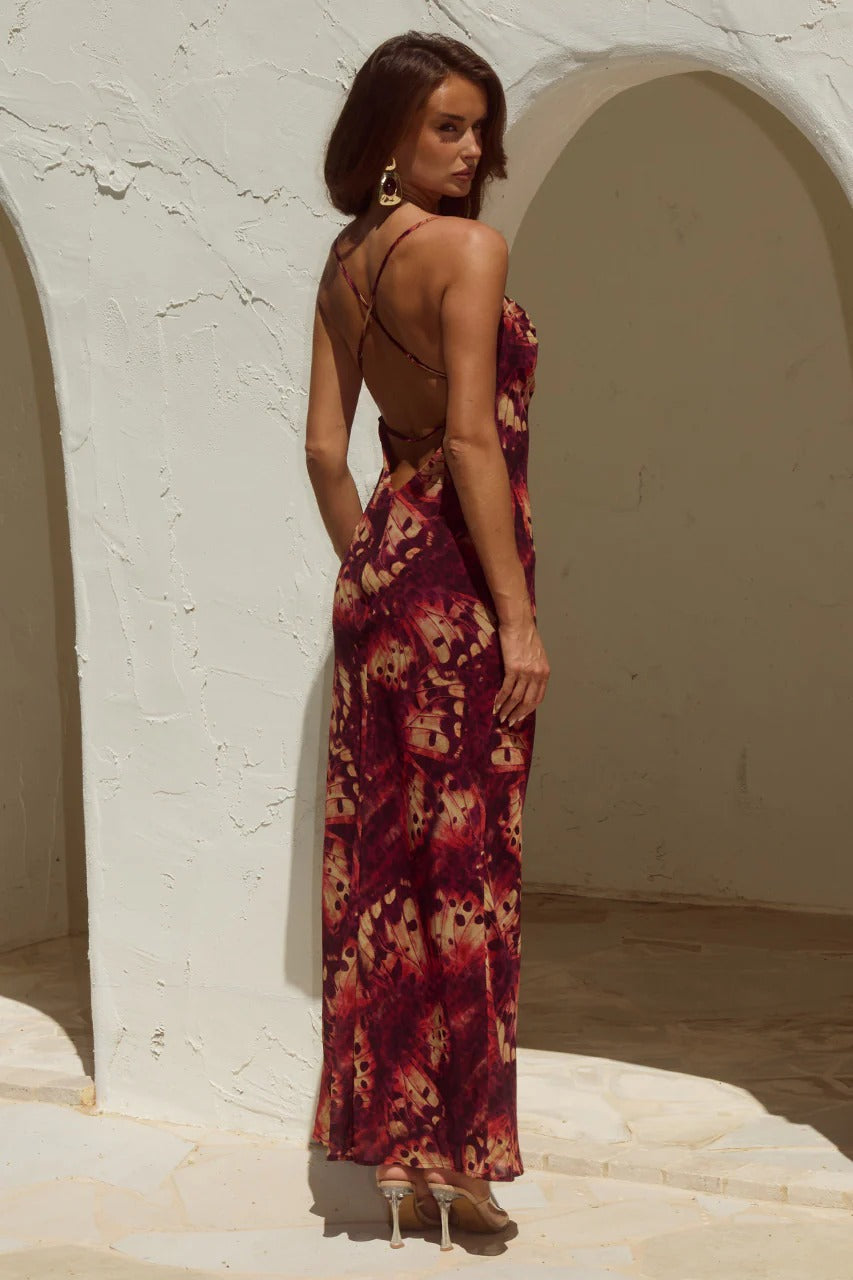 Benito Cowl Maxi Dress - Eliana Red