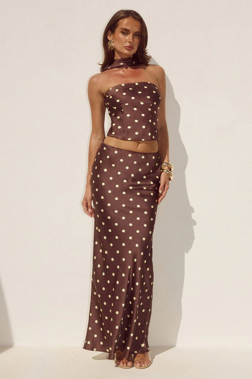 Blaine Maxi Skirt - Choc/Lemon Polka