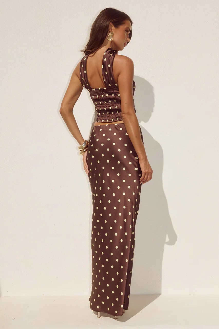 Blaine Maxi Skirt - Choc/Lemon Polka