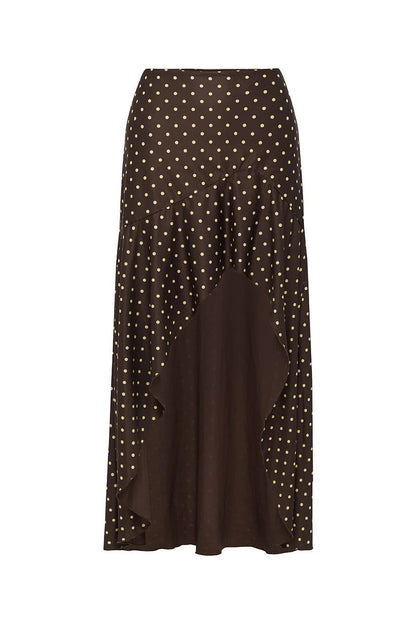 Melody Midi Skirt - Choc/Lemon Polka