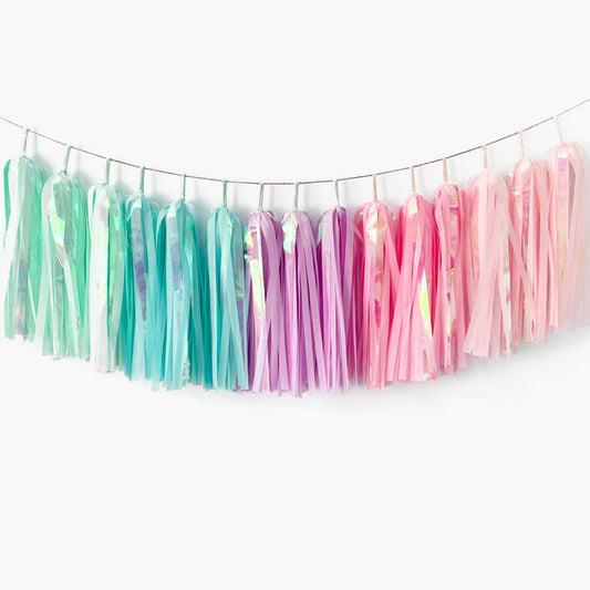Iridescent Mermaid Tassel Garland - Ocean Mermaid Ombre Pink Blue Mint Party Decorations