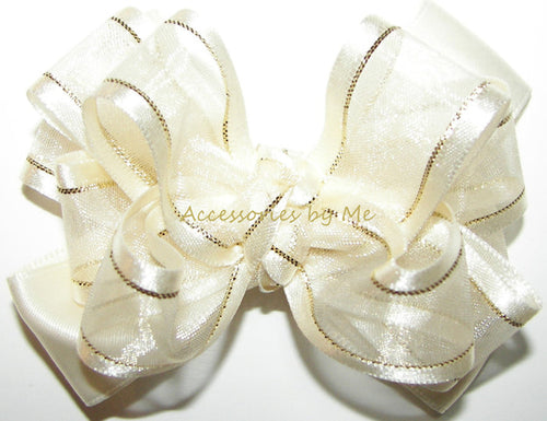 Ivory Gold Organza Satin Hair Bow