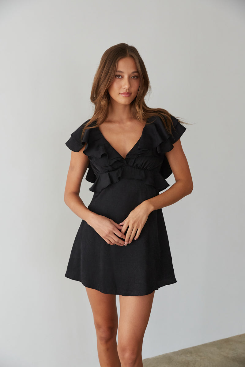 Junie Open Back Flutter Sleeve Mini Dress