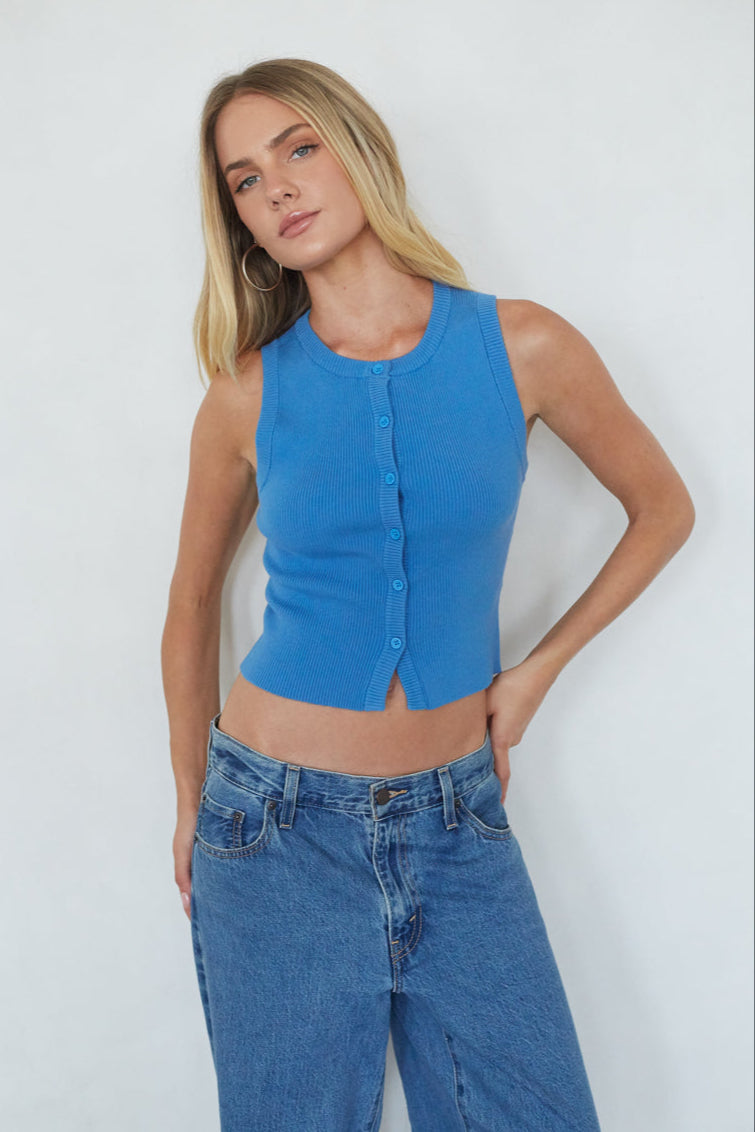 Lark Ribbed Button Up Tank Top