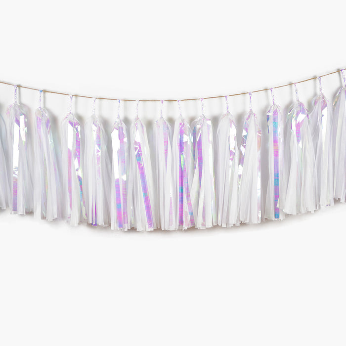 Iridescent Snow Tassel Garland - Winter Wonderland Party Decorations Christmas Snowflake Wall Hanging Backdrop Let it snow