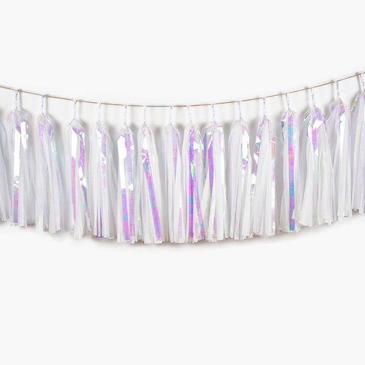 Iridescent Snow Tassel Garland - Winter Wonderland Party Decorations Christmas Snowflake Wall Hanging Backdrop Let it snow