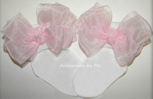 Light Pink Organza Bow Socks