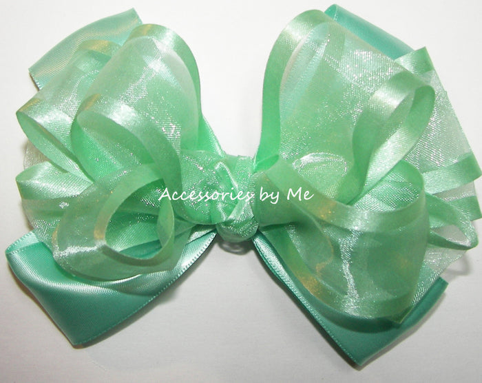 Mint Green Organza Satin Hair Bow