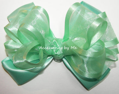 Mint Green Organza Satin Hair Bow