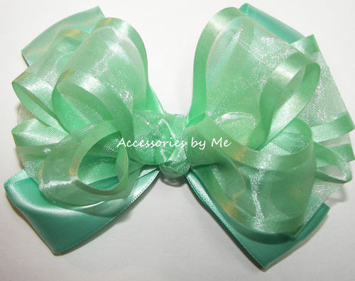 Mint Green Organza Satin Hair Bow