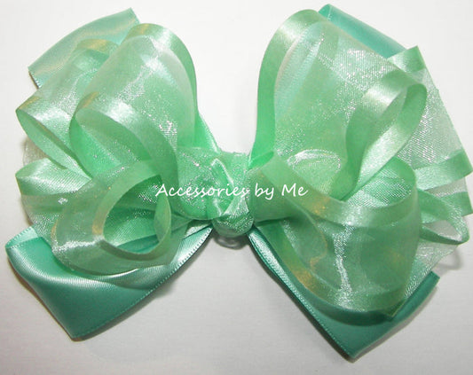 Mint Green Organza Satin Hair Bow