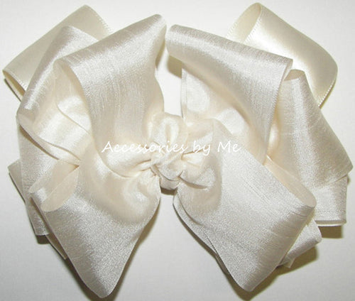 Light Ivory Off White Silk Satin Hair Bow