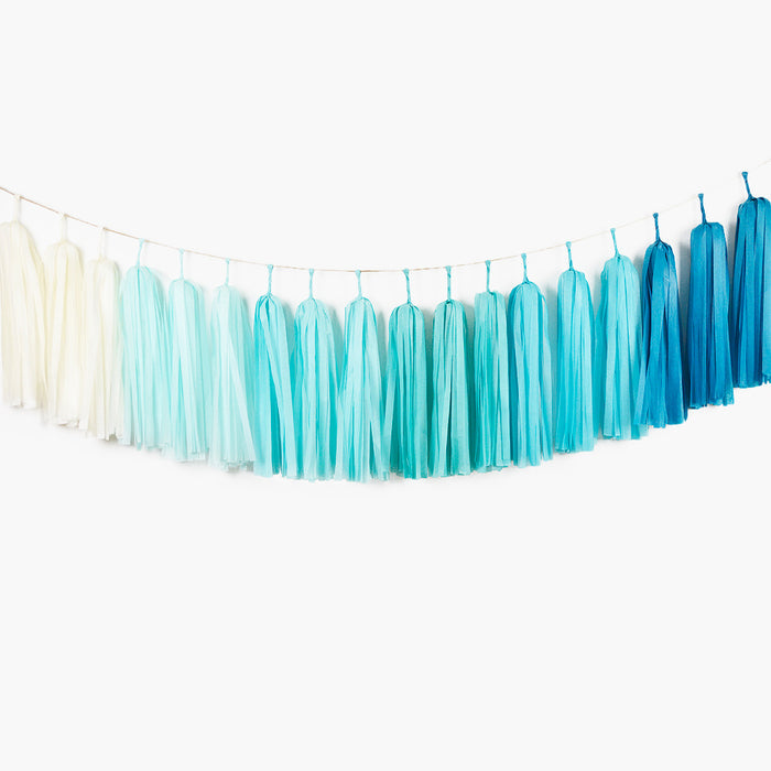 Ombre Blue Tassel Garland - Ocean Themed Party, Summer Birthday, Baby Boy Shower