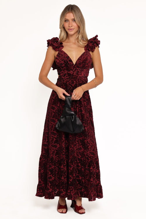 Harmony Maxi Dress - Burgundy Metallic Floral