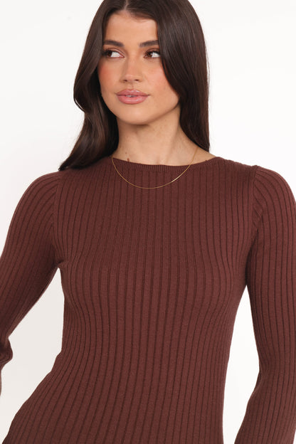 Jovan Long Sleeve Mini Dress - Mocha/Beige