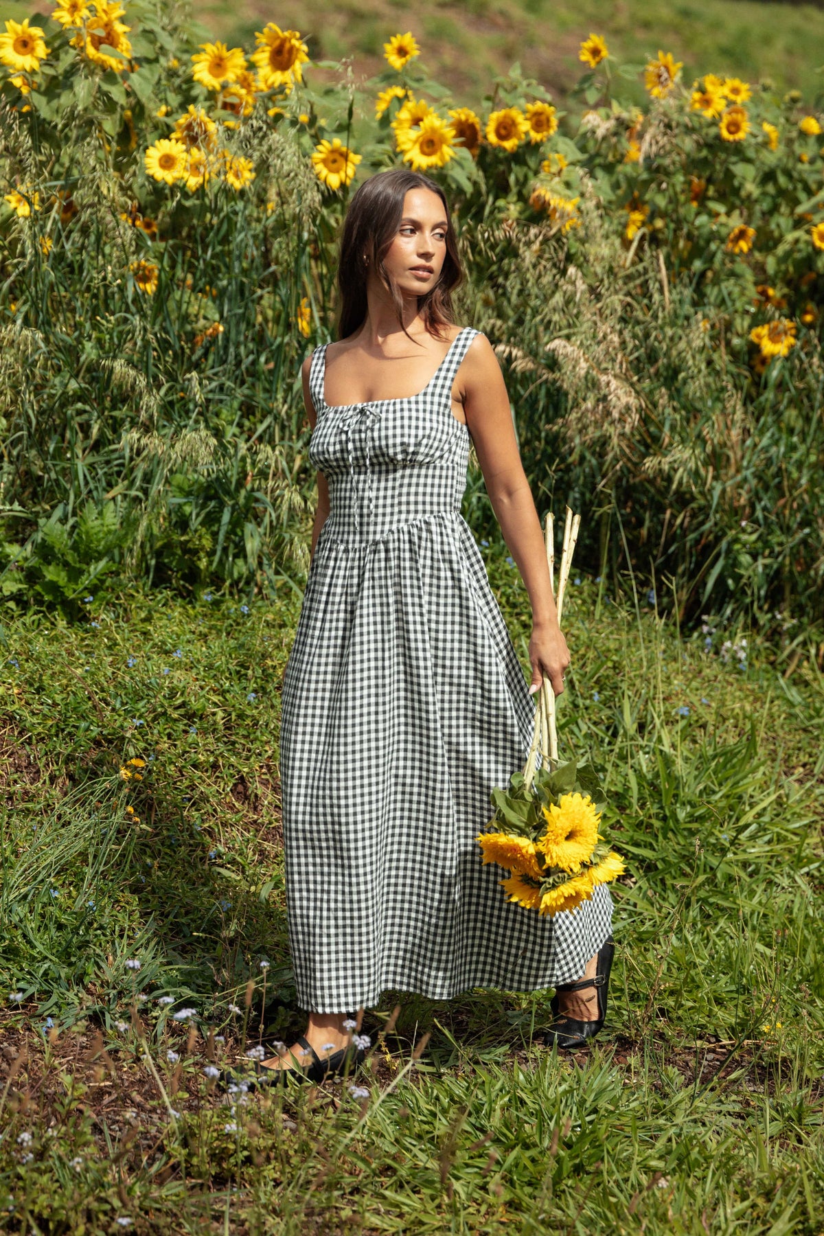 Kinslee Midi Dress - Black Gingham