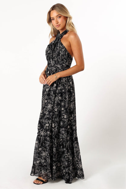 Lennon Halterneck Maxi Dress - Black Floral