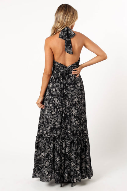 Lennon Halterneck Maxi Dress - Black Floral