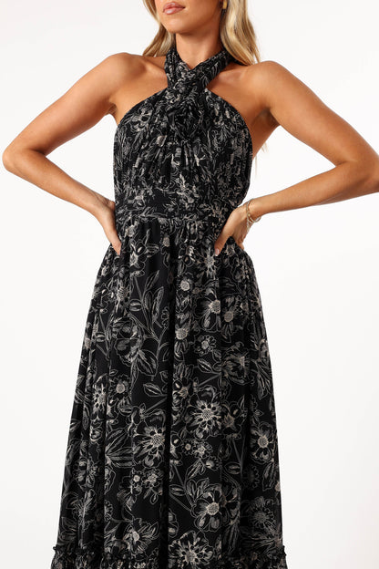 Lennon Halterneck Maxi Dress - Black Floral
