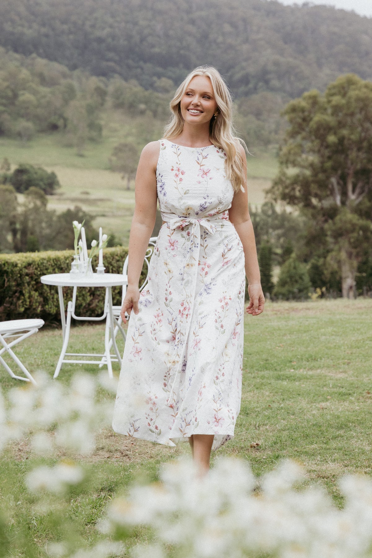 Levin Midi Dress - White Floral