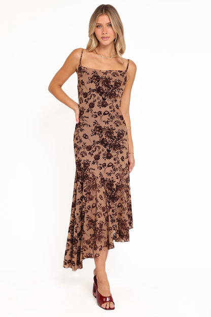 Lolita Midi Dress - Brown Floral