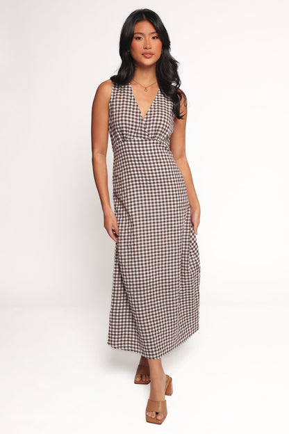 Queenie Midi Dress - Brown Gingham
