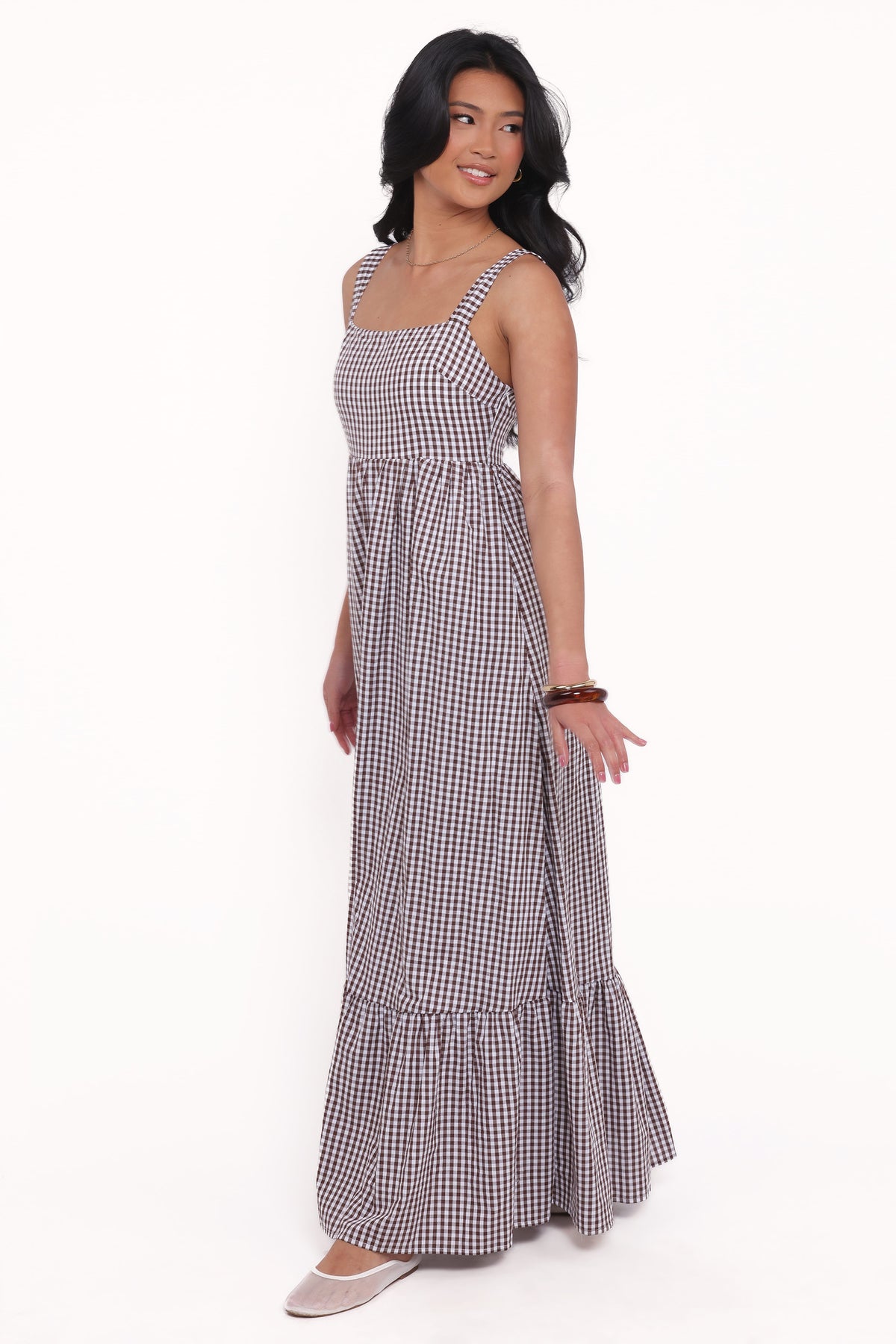 Reid Maxi Dress - Brown Gingham