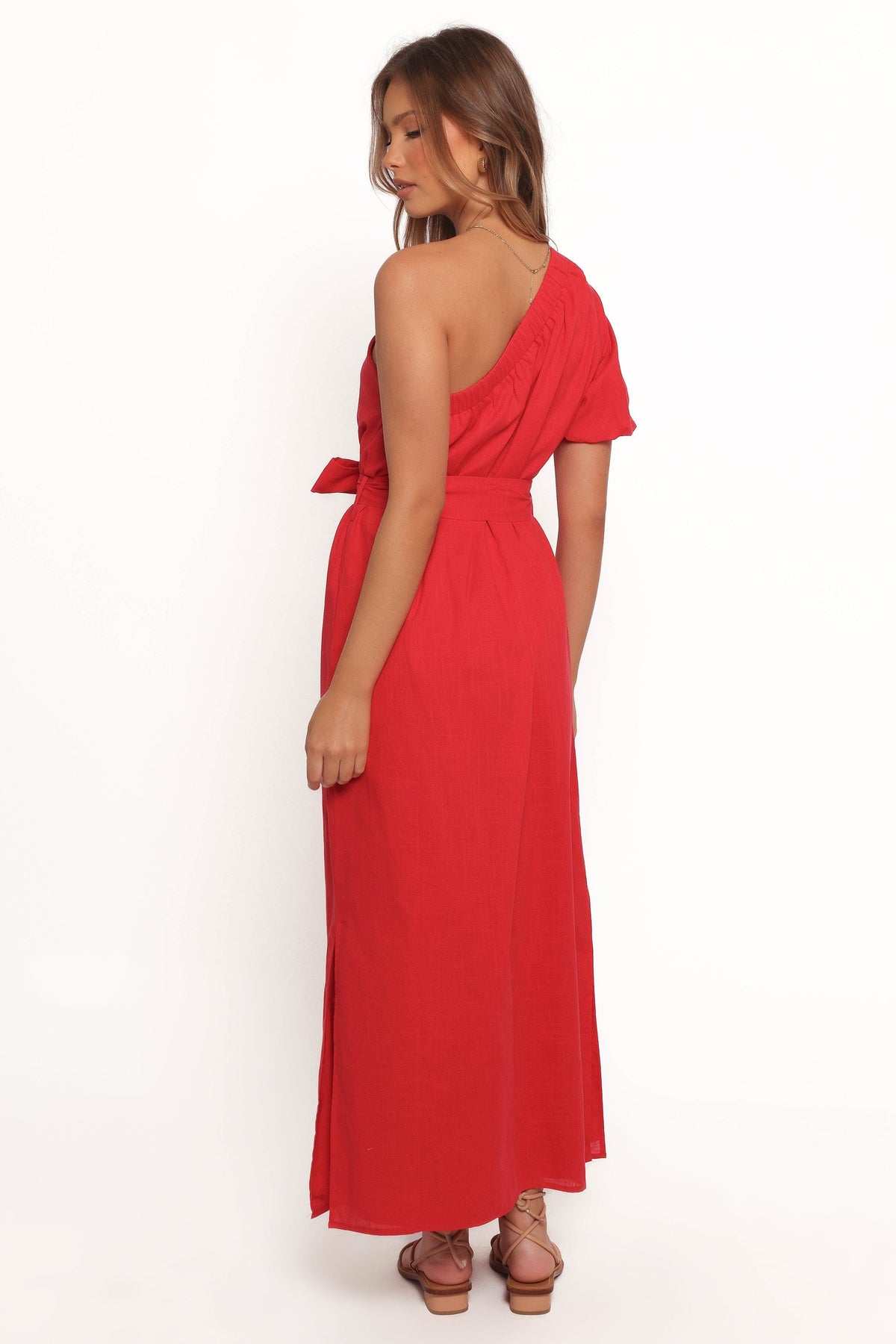 Roma One Shoulder Midi Dress - Red