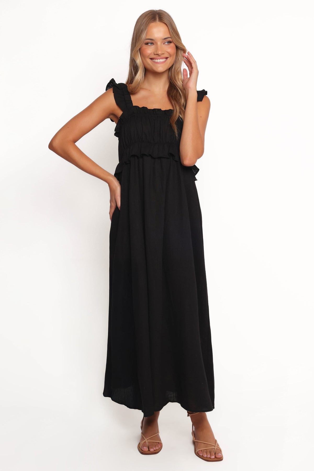 Ross Frill Strap Maxi Dress - Black