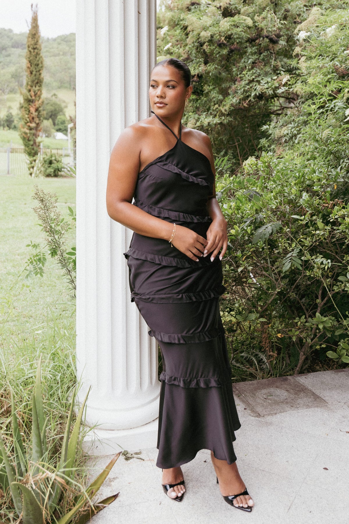 Roxanne Halterneck Maxi Dress - Black