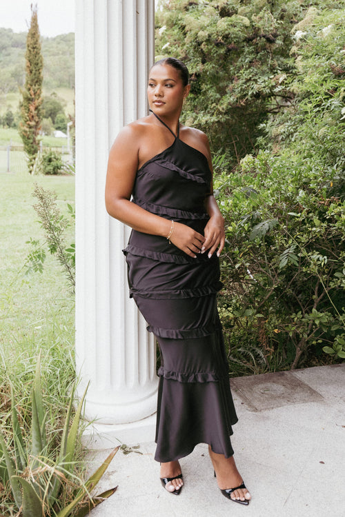 Roxanne Halterneck Maxi Dress - Black