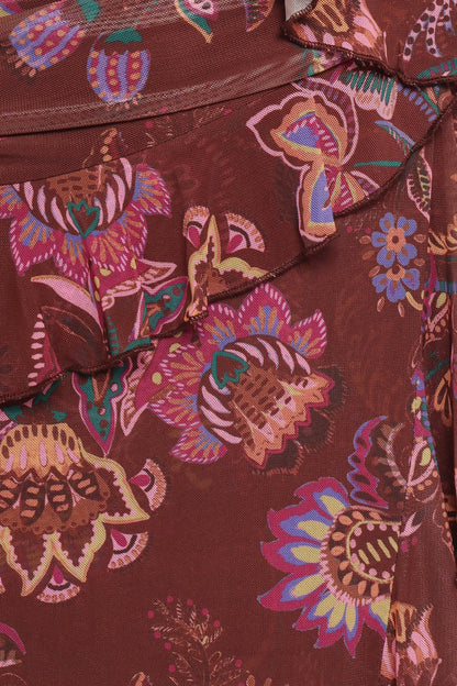 Sorbet Midi Dress - Brown Floral