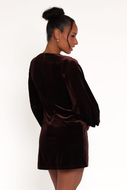 Twylar Long Sleeve Velvet Mini Dress - Brown