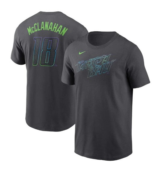 Rays Men's Nike Charcoal Gray City Connect Shane McClanahan Player Tee