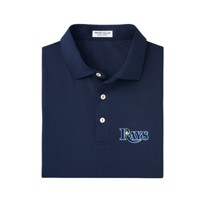 Rays Men's Peter Millar Wordmark Navy Tesseract Performance Jersey Polo